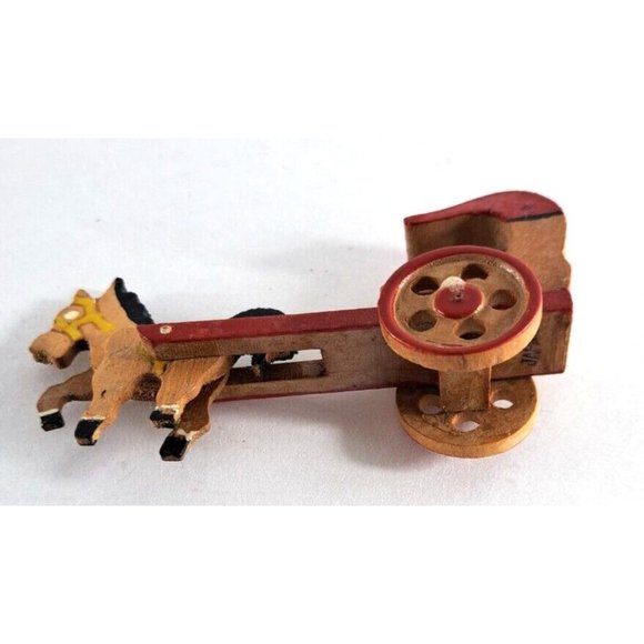 Vintage Wood Toy Horse Cart Carriage W Lady Japan Moveable Wheels 3.5" - Picture 4 of 6